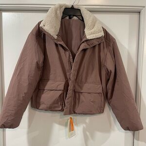 Puffer Jacket with White Sherpa Collar